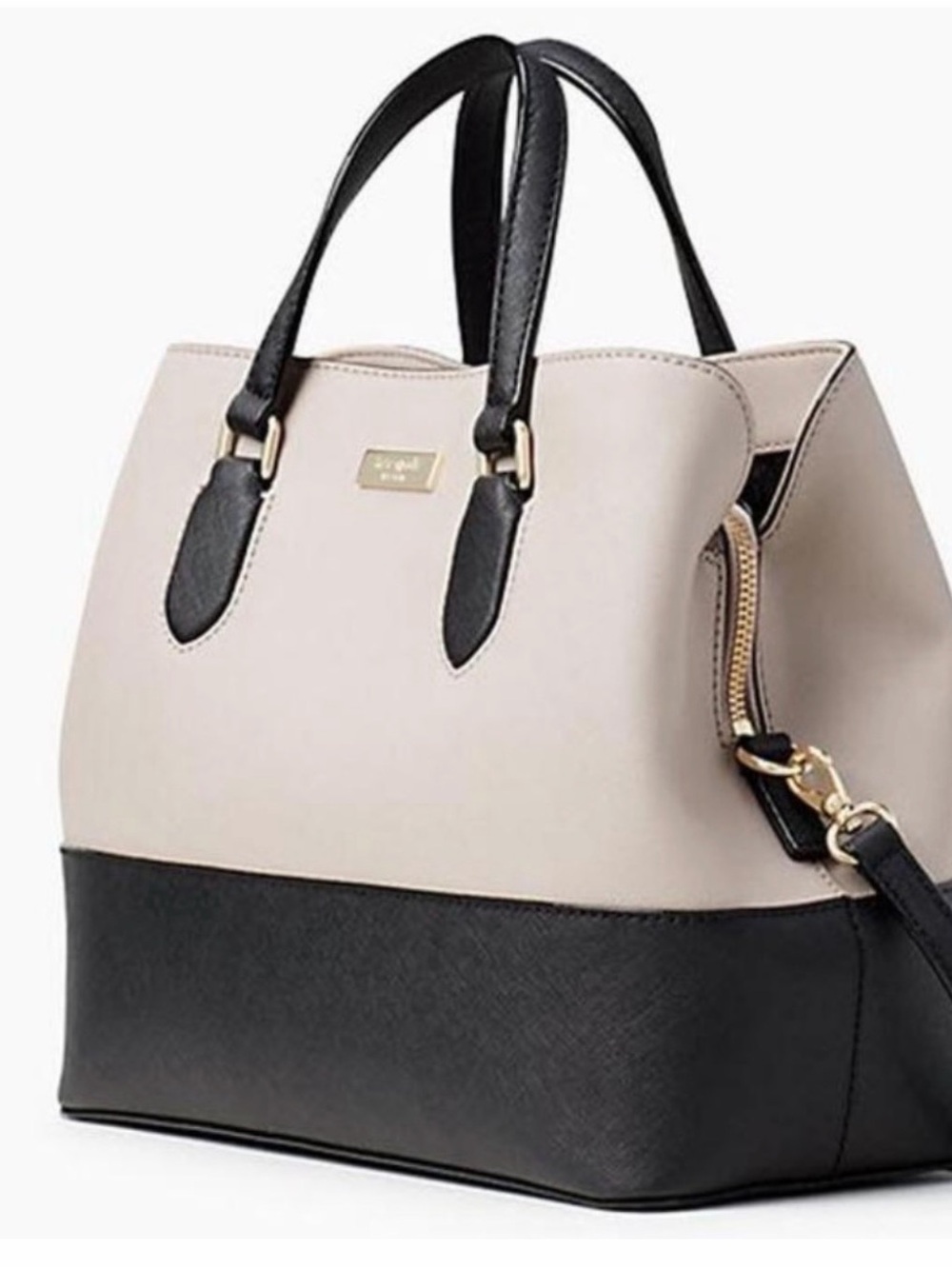 Kate Spade Laurel Way Evangelie Saffiano Leather Satchel Handbag Almond/Black - Picture 4 of 13
